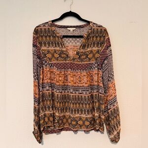 Lucky Brand Boho Maxi Shirt in Mustard, Navy, and Cream - Size Small